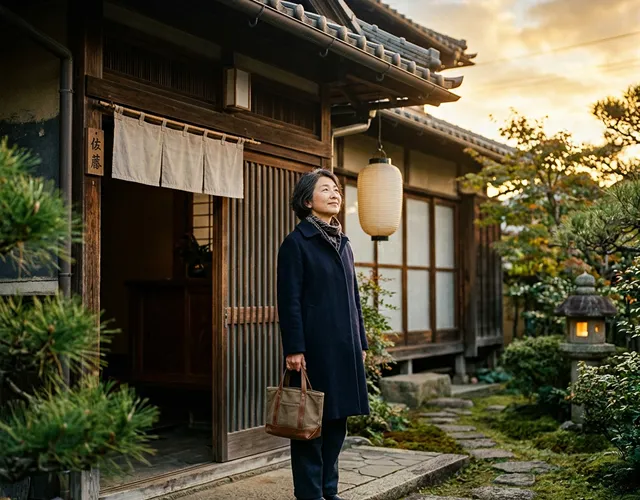 朝の光の中、穏やかな表情で前を向く50代日本人女性