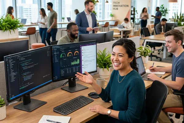 明るいITオフィスで活躍する未来