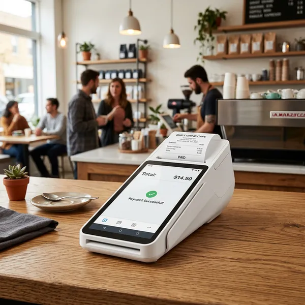 カフェカウンターに置かれた洗練されたSquare Terminal