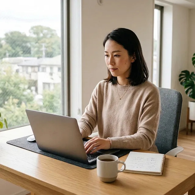 ホームオフィスで仕事する日本人女性